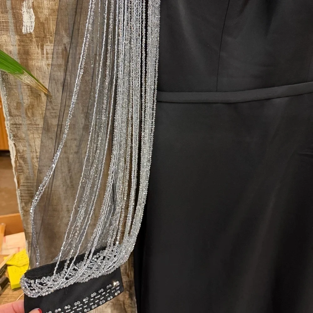 Mac Duggal black beaded Embellished Full Sleeve Jersey Fitted Fit Flare gown 2